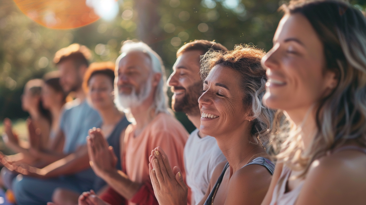 Група людей різного віку практикує йогу